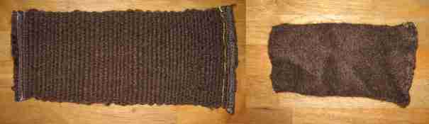 The wool fabric before and after felting.