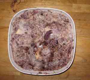 Grated potatoes covered with water