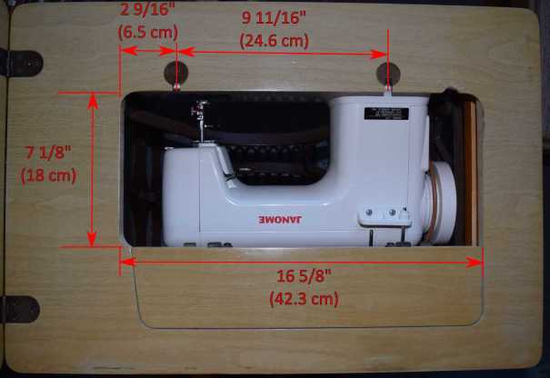 Janome 712T table top dimensions labeled